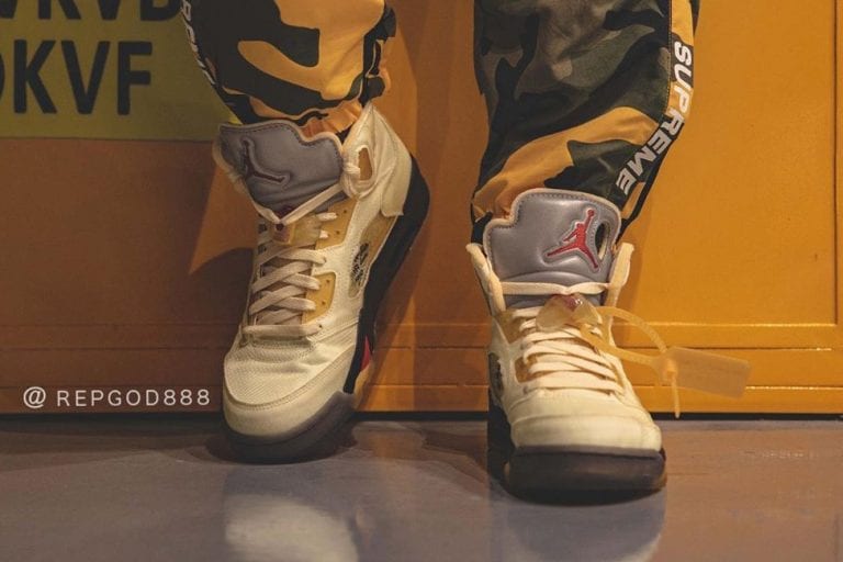 Take A Look At The Off White x Air Jordan 5 âSailâ On-Foot - The Rabbit Society
