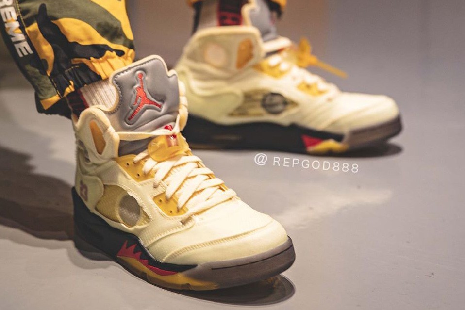 Take A Look At The Off White x Air Jordan 5 “Sail” On-Foot - The Rabbit ...