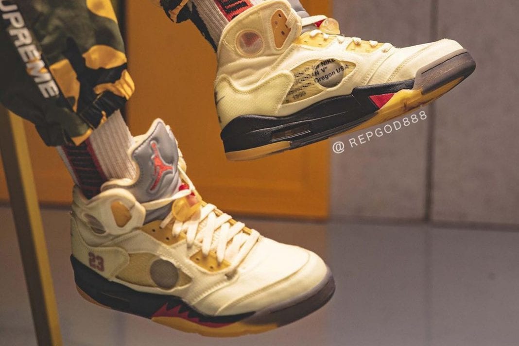 Take A Look At The Off White x Air Jordan 5 âSailâ On-Foot - The Rabbit Society