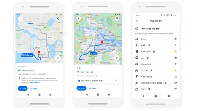 google maps eco friendly route